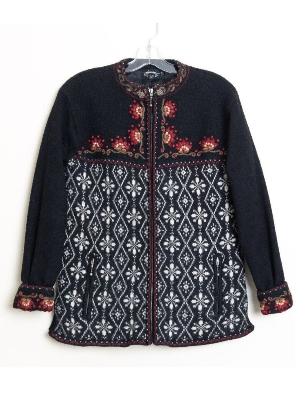 Icelandic Design Wool Cardigan Sweater Nordic Folk Fair Isle Vintage Small